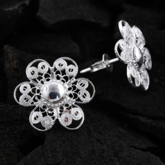 Jewelry - PLATINUM OVER STERLING SILVER FLOWER EARRINGS